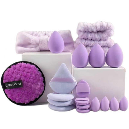 Skincare Face Wash Spa Headband and Wristband Set Makeup Sponges Set Face Soft Triangle Makeup Puff Sponge Pieces Powder Puff Women and Teen Girl Gifts Trendy Stuff （Purple）