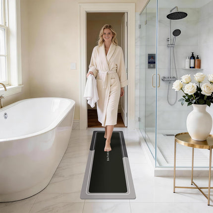 Bath Mat, Super Absorbent Non Slip Quick Dry Thin Rubber Mats for Bathroom Floor, Fit under Door, Shower Rug for Bathtub, Dark Grey