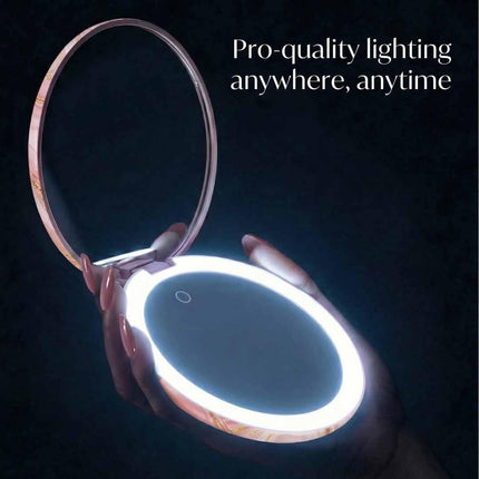Taylor LED Lighted Travel Makeup Mirror, Rechargeable, 10X /1X Magnifying, Tru-Glow Lighting System, XL Large 5” Wide | Compact Mirror for Purses (Marble Rose)