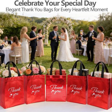 60 Pcs Reusable Gift Bags with Handles Set (10 X 8 X 4 Inch), Include 30 Thank You Bag & Tissue Paper, Medium Red Gift Bag Bulk for Birthday, Baby Shower, Bridal Shower, Wedding, Party & Events