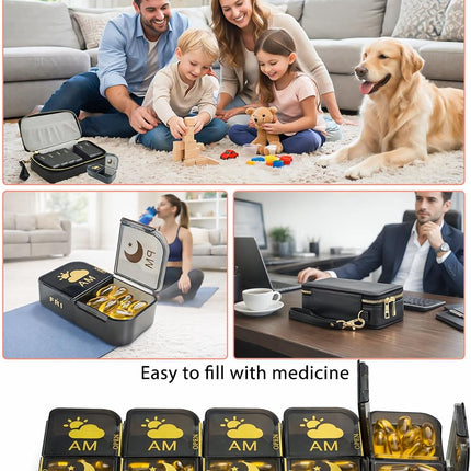 Weekly Pill Organizer 2 Times a Day with Bag, 7-Day AM PM Travel Pill Box