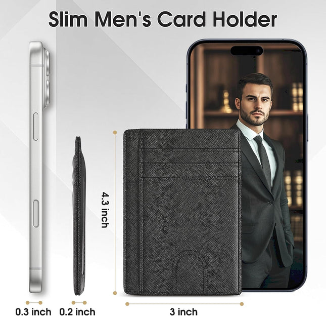 Slim Minimalist Wallet for Men,Front Pocket Wallet RFID Blocking Small Thin Credit Card Holder,Id Card Case Gift for Men Cross Black