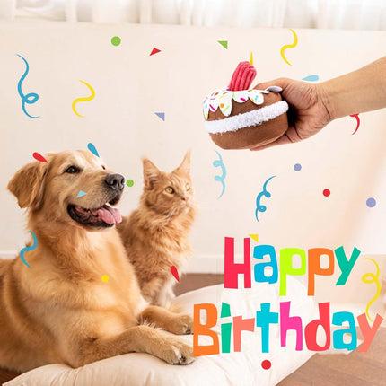 Dog Birthday Toy, Squeaky Plush Birthday Cake Puppy Gift