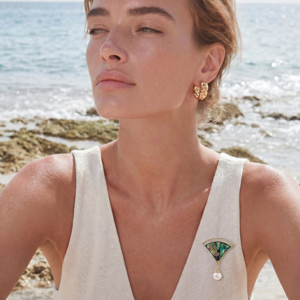 Iridescent Fan Pearl Brooch