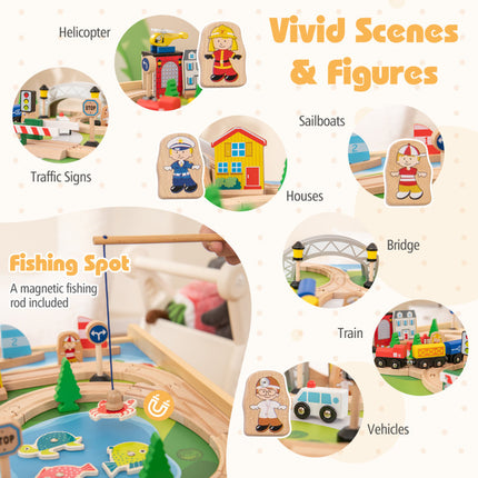 78 Pieces Wooden Train Set Activity Railway Playset for Kids Aged 18M+