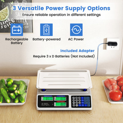 66Lb Price Computing Scale Commercial Food Scale with Dual LCD Displays