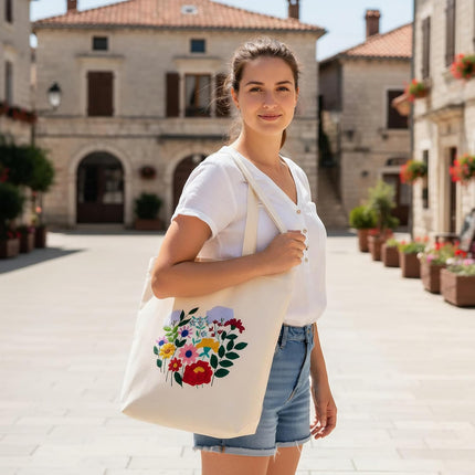 Embroidery Canvas Bag Kits for Adults Beginner Stamped Flowers Pattern DIY Cross Stitch Printed Flower Stitching Sewing Kit