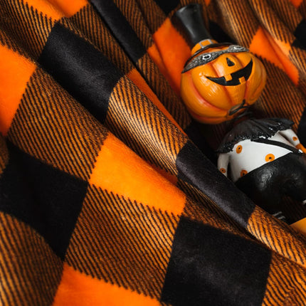 Halloween Blanket, Fleece Throw Blankets, Orange and Black Plaid