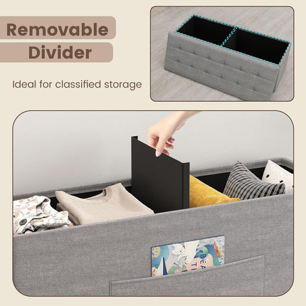 Storage Ottoman Bench, 43" L Folding Foot Rest Storage Chest with Side Pocket, Divider, Padded Seat Shoe Bench for Living Room Bedroom Hallway Entryway End of Bed (Light Gray)