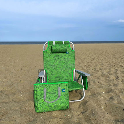 Folding Beach Chair with Cooler Bag, Green Banana Leaves