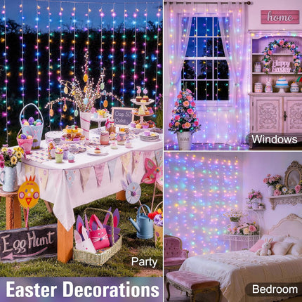 300LED Curtain Lights for Easter Decor, 9.8X9.8Ft, Pastel