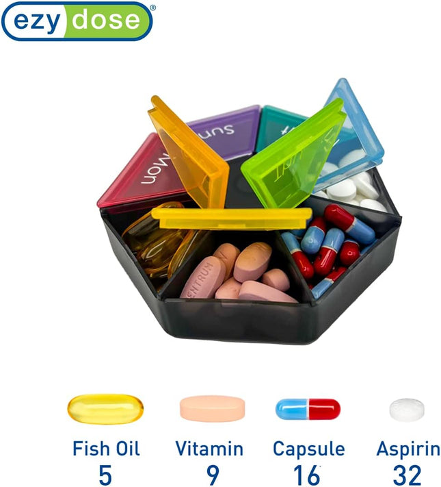 Weekly (7-Day) Pill Organizer, Medicine Planner, Rainbow/Black