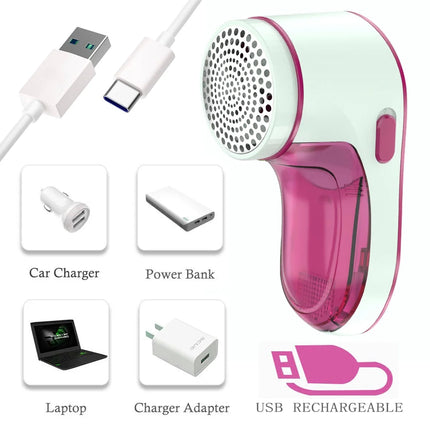 Electric Lint Remover, USB Rechargeable Fabric Shaver for Clothes, Cordless Sweater Defuzzer with 3 Stainless Steel Blades, Portable Bobble & Fuzz Remover, Red