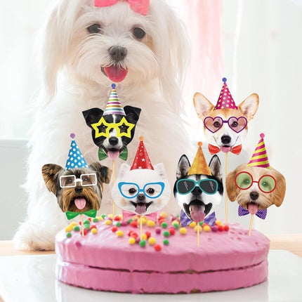 40 Pcs Pet Dog Cupcake Toppers Dogs Face Birthday Hat Cupcake Picks Dog Cake Decorations for Puppy Theme Kids Birthday Baby Shower Party Decorations Supplies