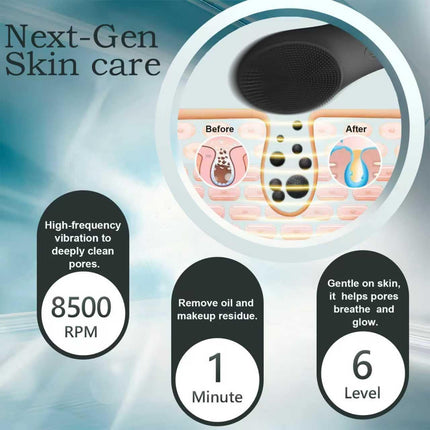 Silicone Face Scrubber, Electric Facial Cleansing Brush with 6 Speeds Vibration Technology, Rechargeable & Waterproof Exfoliating Scrub Brush for Cleansing and Massaging, Men Women
