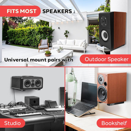 Adjustable Speaker Wall Mount Brackets - 2 Pack Extendable Steel Arms for Center Channel, Small or Large Speakers & Soundbars - 110 Lbs Capacity, 6.7-11.8" Depth - Includes Mounting Hardware