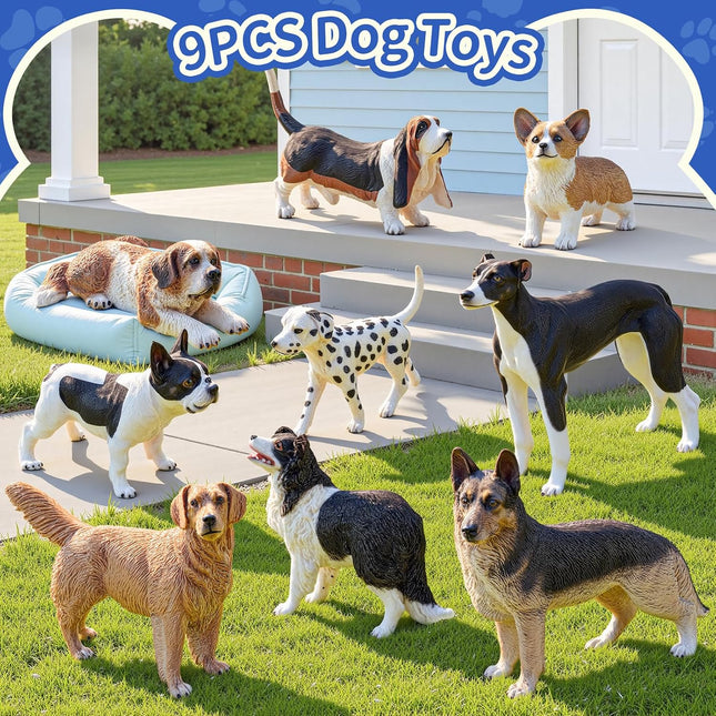 9 PCS Medium Realistic Dog Figurines Set, Pet Animal Toys Figures