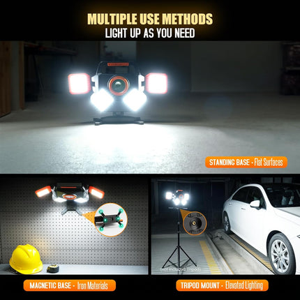 5000LM Rechargeable Work Light, Magnetic LED, Foldable & Rotatable