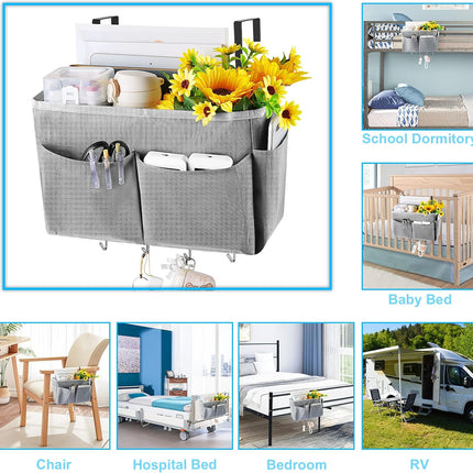 Bedside Caddy Organizer 5 Pockets and 4 Hooks for Bunk Bed Grey