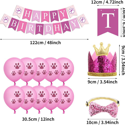 Dog Birthday Party Supplies, Dog Birthday Hat Bandana Scarf with Cute Bow Tie, Flag, Balloons for Small Medium Dogs Pets, Doggie Party Supplies Decorations