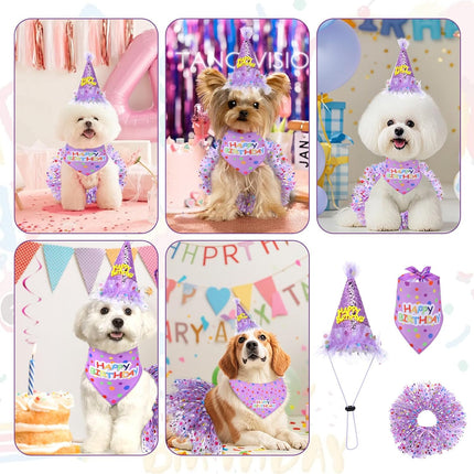 Dog Birthday Bandana with Hat and Dress Puppy Birthday Party Supplies
