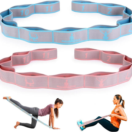 Elastic Yoga Stretching Strap with Loops,  Stretch Straps for Physical Therapy, Pilates Stretch Band, Elastic Exercise Bands, Leg Stretching Strap, Stretch Resistance Bands for Exercise
