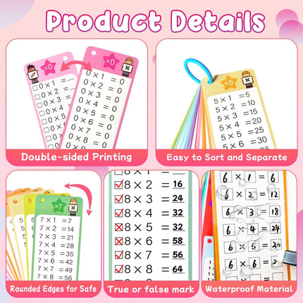 Multiplication Flash Cards 0-12, 15PCS Times Table Flash Cards Chart, with Dry Erase Markers Sorting Ring, 1St, 2Nd, 3Rd Grades Educational Math Multiplication Game for Kids Classroom Home