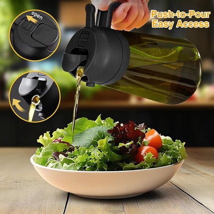 Oil Sprayer for Cooking, 2 in 1 Olive Oil Dispenser Bottle for Kitchen, 16Oz/470Ml Premium Glass Bottle for Air Fryer, Salad, Frying, Bbq,Black