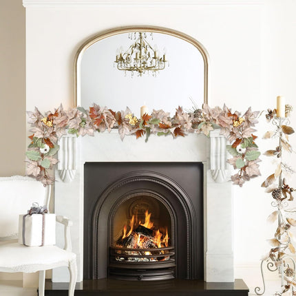 2 Pack Fall Garland Maple Leaf, 5.9Ft/Piece Hanging Vine Garlands Artificial Autumn Foliage Garland Thanksgiving Decor for Home Wedding Fireplace Party Christmas (White&Green)