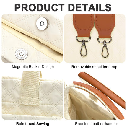 Quilted Tote Bags for Women, Lightweigh Puffy Tote Bag, Quilted Woman Bag for Work Travel(Beige)