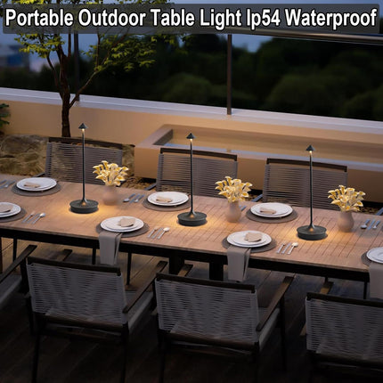 Cordless LED Table Lamp Rechargeable, Battery Operated Table Lamps Touch Dimmable, Portable Outdoor Table Light IP54 Waterproof for Patio Restaurants and Dining Home