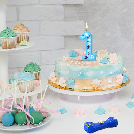 Blue Dog Paw Birthday Number Candles