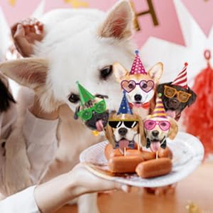 40 Pcs Pet Dog Cupcake Toppers Dogs Face Birthday Hat Cupcake Picks Dog Cake Decorations for Puppy Theme Kids Birthday Baby Shower Party Decorations Supplies