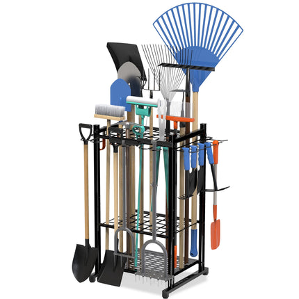 17-Inch Garden Tool Organizer with Storage Hooks, Yard Tool Rack for Garage Organization, Holds up to 50 Tools