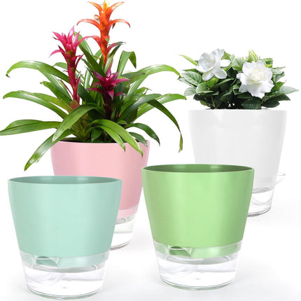 4 Pcs Self Watering Plant Pot , 6 Inch Plant Pot with Drainage Hole and Large Capacity Reservoir, Pots for Plants with Saucer, 2 in 1 Indoor Plant Pots Indoor Perfect for Living Room, Odorless