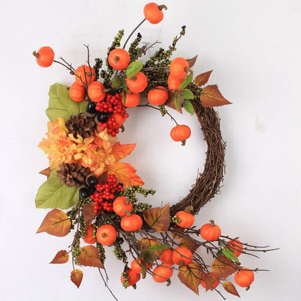 24" Length Fall Wreath Fall Decoration Autumn Decor Door Wreath with Mini Pumpkins for Autumn Harvest Halloween Thanksgiving