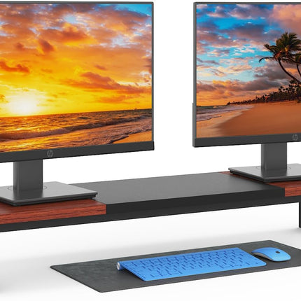 Dual Monitor Stand Riser, 39Inch Large Monitor Stands for 2 Monitors, Computer Monitor Stand, Wooden Desktop Oraganizer Shelf for Office Desk Computer,Laptop,Tv