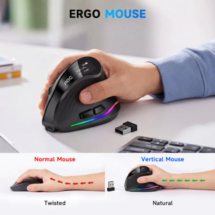 AOC Ergonomic Mouse, Wireless Rechargeable Vertical Mouse, 200H Working Time, 4800 DPI Optical Tracking, Silent Button, RGB, 2.4Ghz Programmable Mice for Laptop, Desktop, Macbook, Black