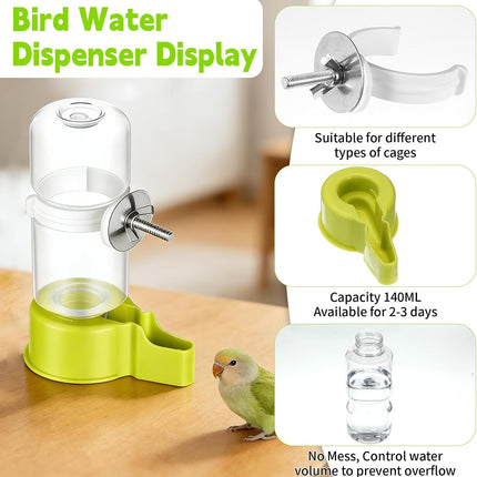 Bird Water Dispenser for Cage Automatic Bird Cage Water Dispenser 2Pcs 4.73 Fl Oz Birds Water Feeder for Cages Plastic No Mess Suspended Birds Bottle No Drip for Budgie Conure Lovebirds Cockatiel