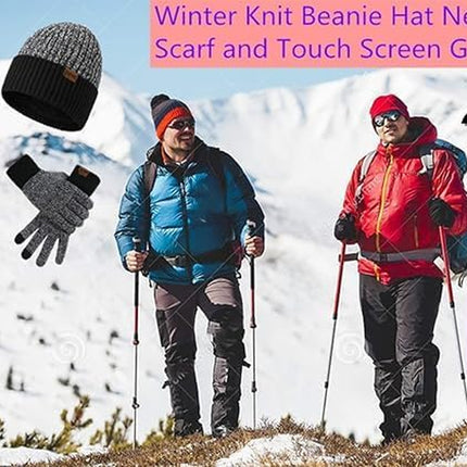 Mens Winter Scarf Hats and Gloves Set Knit Beanie Hat Warmer Scarfs and Touchscreen Glove 3 Pcs for Men