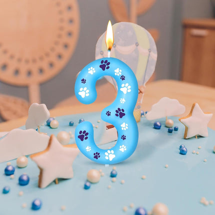 Blue Dog Paw Birthday Number Candles
