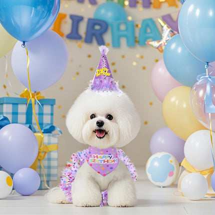 Dog Birthday Bandana with Hat and Dress Puppy Birthday Party Supplies