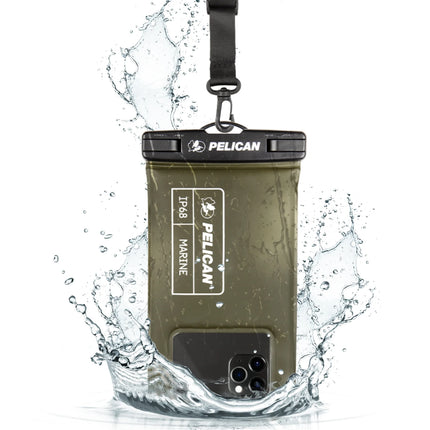 Marine IP68 Floating Waterproof Phone Pouch / Case (Regular Size) W/ Detachable Lanyard - Olive Green