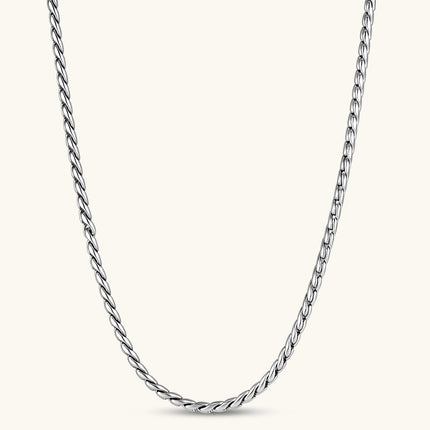 Men's 316L stainless steel twisted rope chain necklace, 560mm length, 3.9mm width, silver tone, screw clasp.