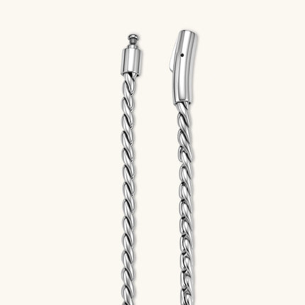 Men's 316L stainless steel twisted rope chain necklace, 560mm length, 3.9mm width, silver tone, screw clasp.