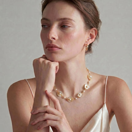 Golden Leaf Pearl Necklace