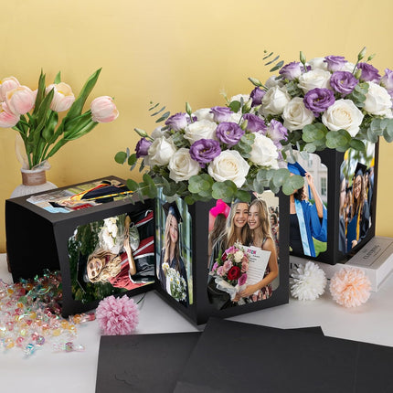 10 Pieces Picture Centerpieces for Table Graduation Box Table Centerpieces 6/7 Inch Photo Display Box for Congrats Grad Wedding Graduation Birthday Party Decoration (Black)