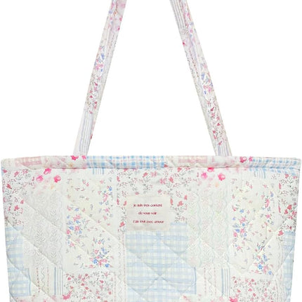 Top Zipper Floral Quilted Bag Small Tote Bag for Women