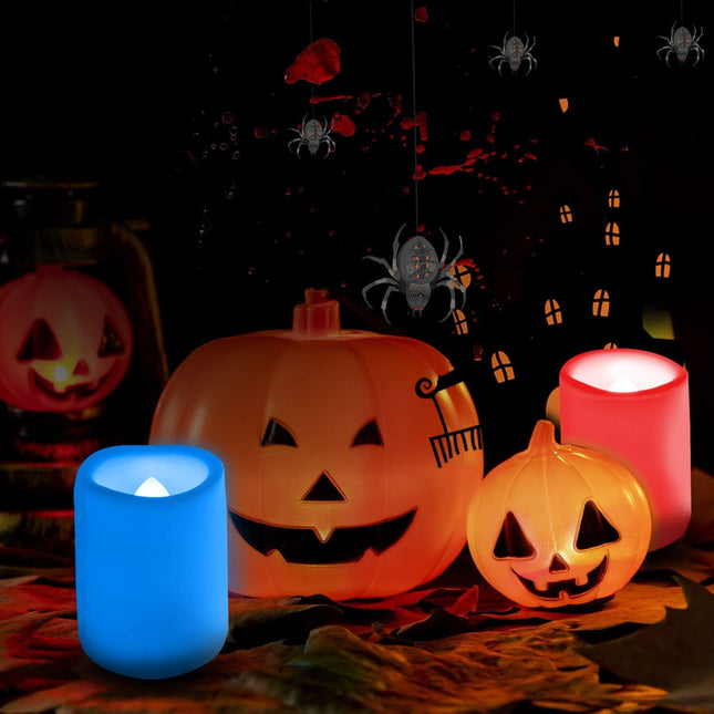 6 PCS Color Changing Remote Flameless Flickering LED Timer Votive Candles/Colored Battery Operated Tea Light Fake Candle for Outdoor Halloween Pumpkin Easter Christmas Decorations