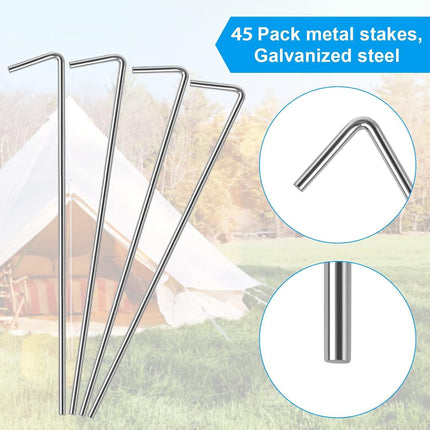 45 Pack Tent Stakes, Stakes for Outdoor Decorations, Tent Stakes Heavy Duty, Metal Stakes, Tent Garden Stakes for Gardening & Canopies, Outdoor Christmas Decorations
